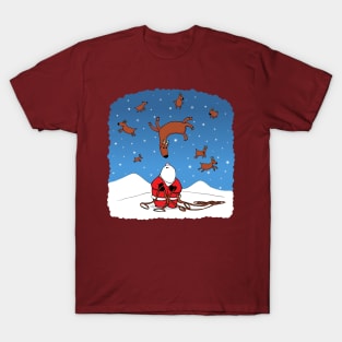 Santa Wrangling Flying Reindeer T-Shirt